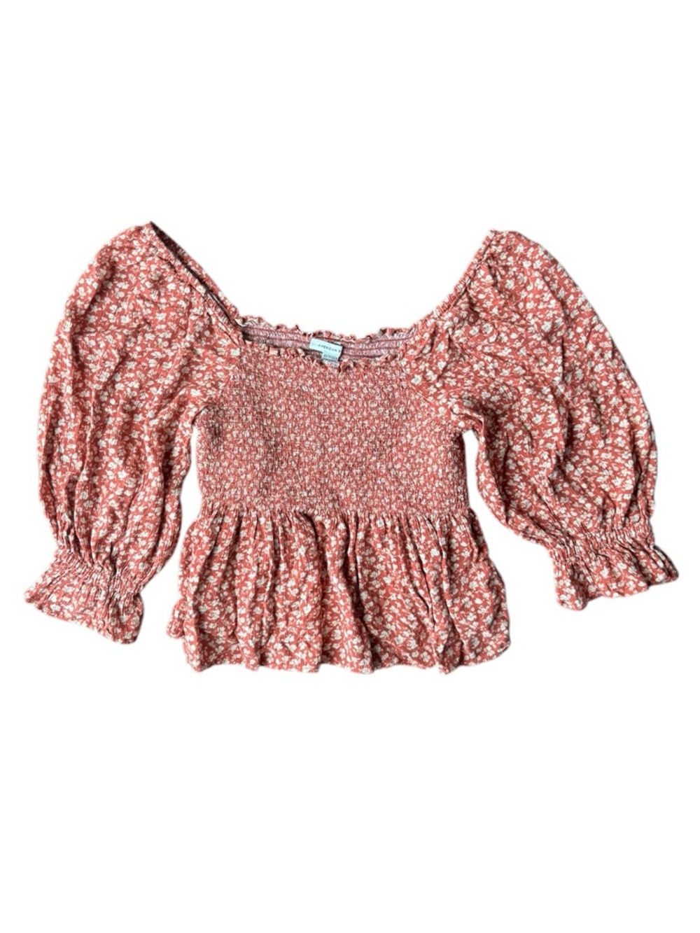 🌼5 for 25🌼 American Eagle  Floral Smocked Puff Sleeve Peplum Blouse Size XS